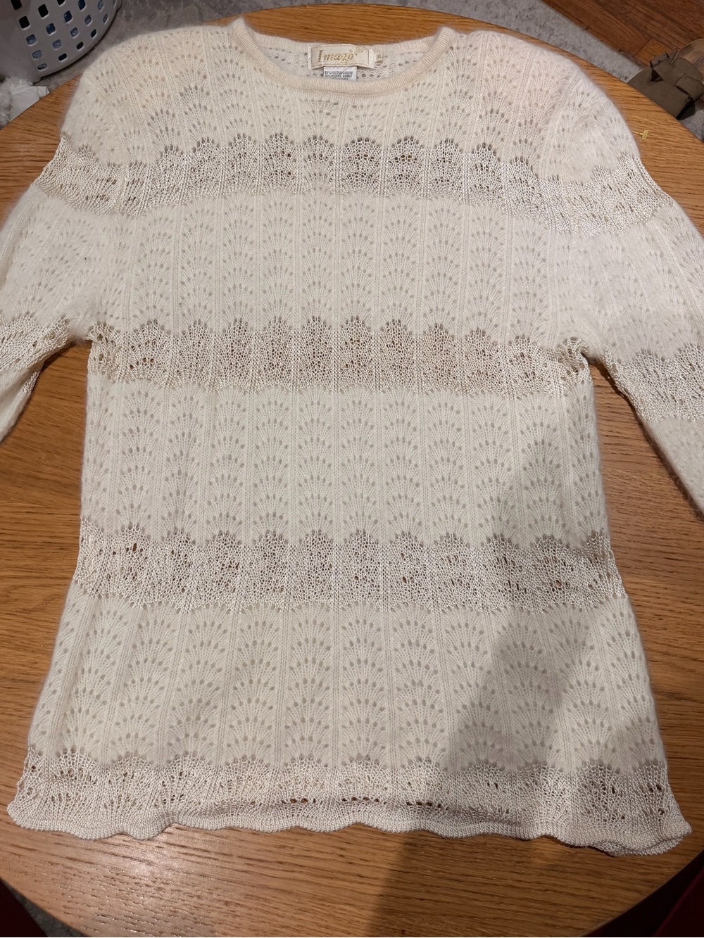 Vintage Open-Knit Angora Rabbit  Scoopneck Sweater in Cream